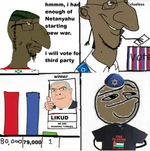 cobson, kikemutt, nosejak, 3soyjaks, benjamin netanyahu, big nose, black eyes, black text, clothes, comic