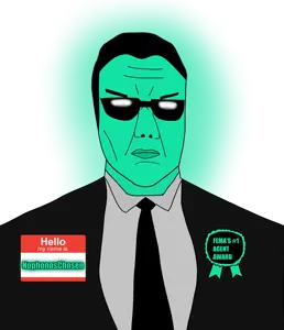Caca's first soyjak. Based on Man in Black npc from Deus ex and chudjak.