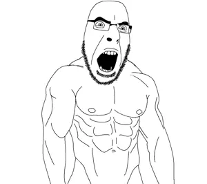cobson, angry, buff, glasses, muscles, naked, open mouth, soyjak, stubble
