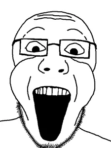 dawko, unknown, 1soyjak, bald, big cheeks, black eyes, dawko, excited, eyebrows, front view