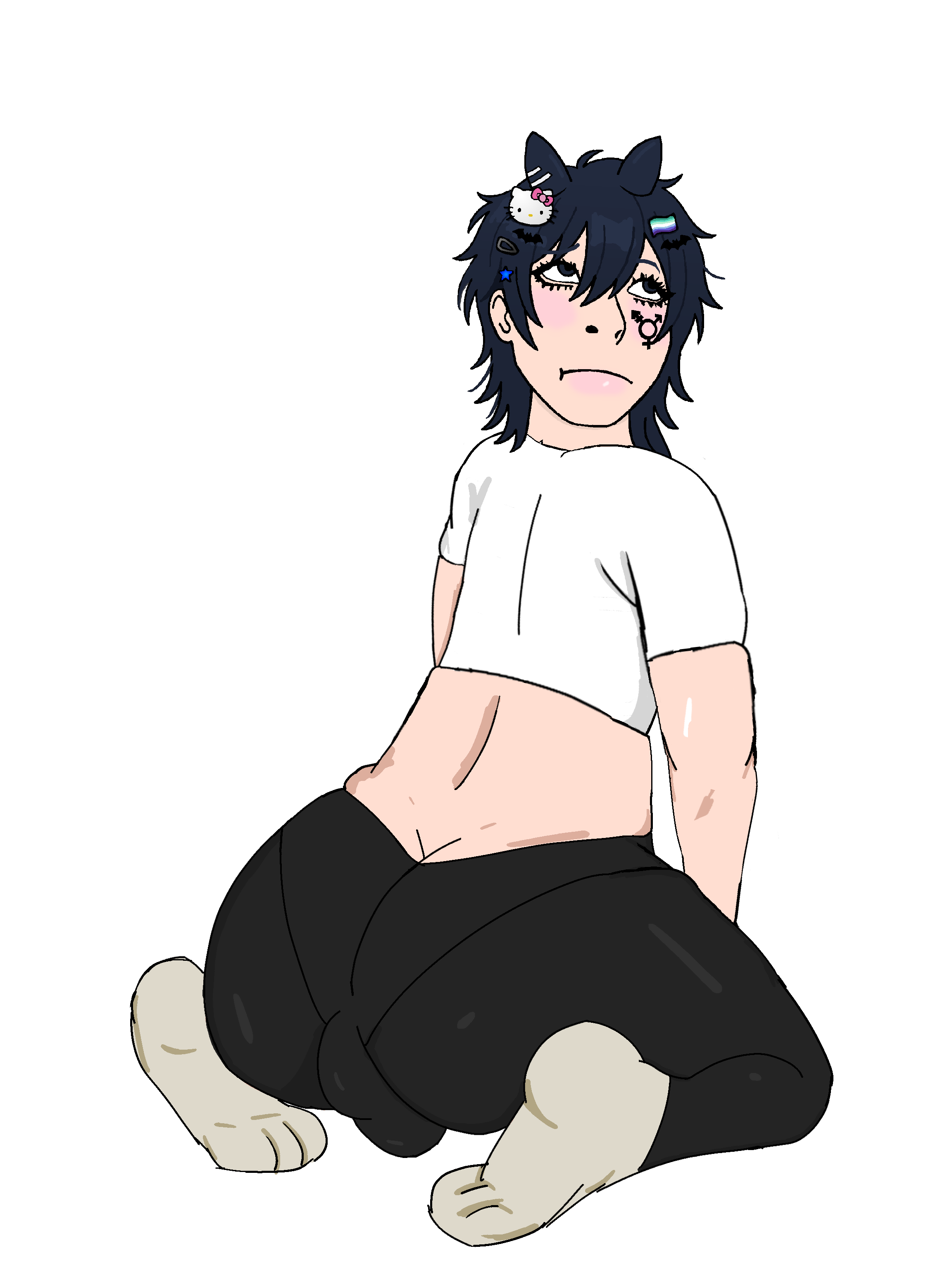 miss circle, cobson, himeson, pawbson, gyarujak, ass, bat, blue eyes, blue hair, blush