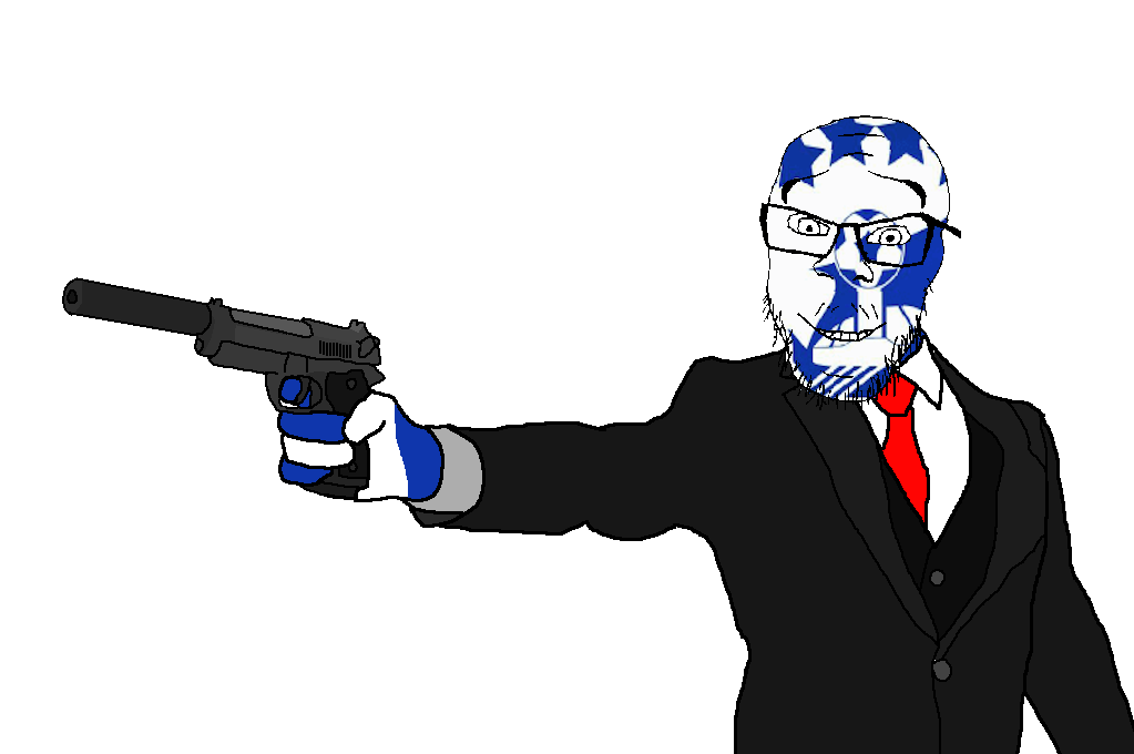 feraljak, wholesome feraljak, 1soyjak, arm, bald, beretta, beretta 92, black suit, clothes, firearm