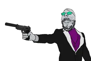 gapejak, wholesome soyjak, arm, bald, beretta, beretta 92, clothes, firearm, gun, half body