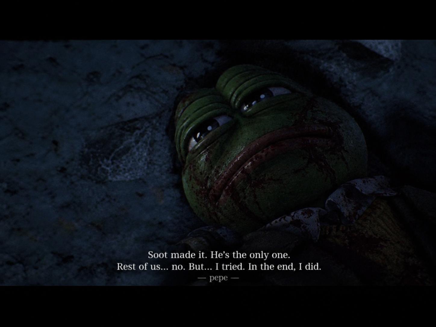 pepe, pepelaugh, 1nas, 3d background, amphibian, animal, bleeding, blood, blood on face, dialogue