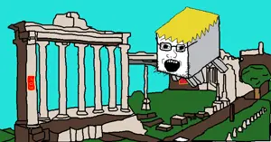 nate higgers, soyak, natejak, 1soyjak, blonde hair, drawn background, eyebrows, full body, glasses, grass