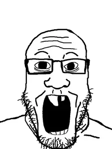 casnatus, markiplier soyjak, fusionjaks, bald, british, forehead lines, front view, gaping mouth, glasses, looking at you