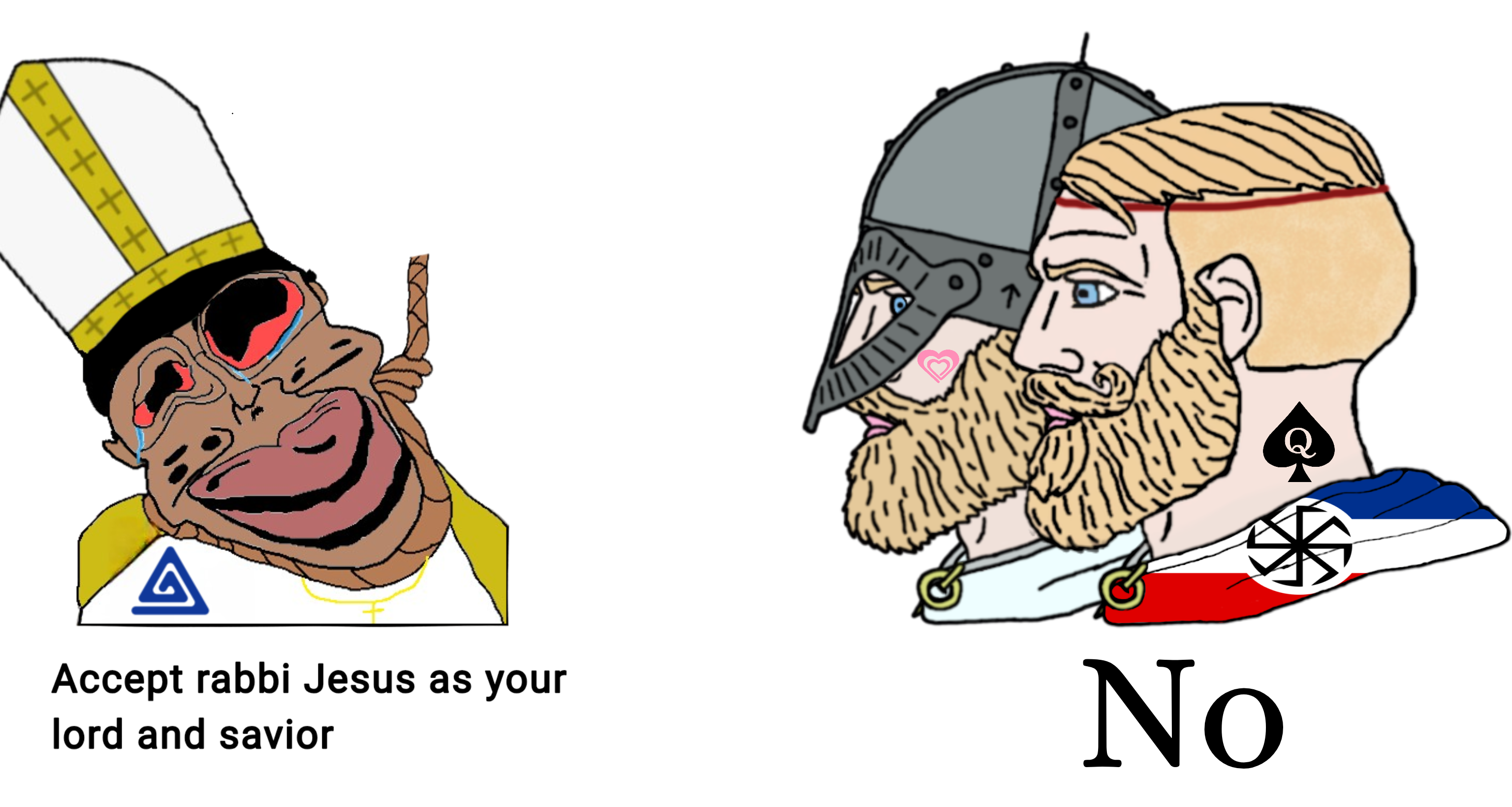 yes chad, chudjak, jartycuck, patrick, 1soyjak, beard, black hair, blonde hair, bloodshot eyes, blue eyes