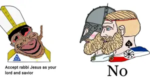 yes chad, chudjak, jartycuck, patrick, 1soyjak, beard, black hair, blonde hair, bloodshot eyes, blue eyes