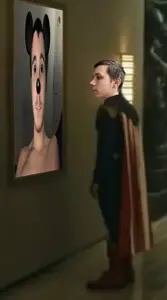 homelander, mickey mouse, 1nas, black eyes, black hair, closed mouth, commie, communism, full body, hair
