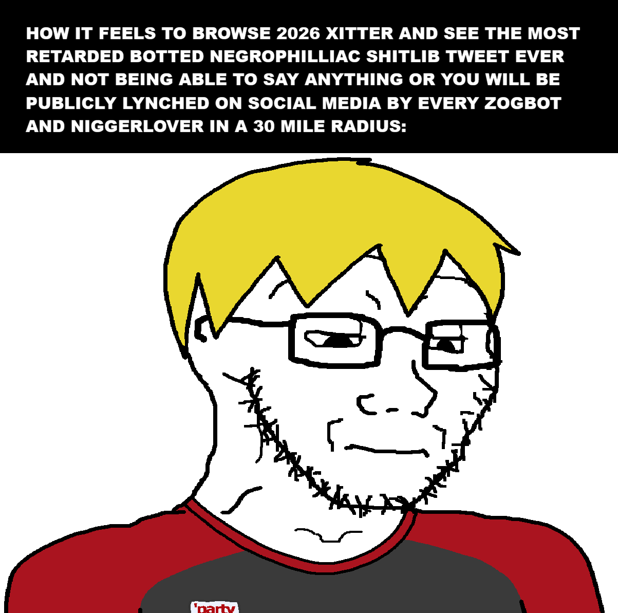 nate higgers, soyak, natejak, 1 year on bald men with glasses website, 1soyjak, award, black box, blonde hair, bowl cut, closed mouth