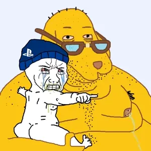 wojak, angry, animal, arm, baby, beanie, bloodshot eyes, blue beanie, cap, clothes