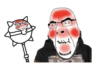 cobson, feraljak, don't laugh, 2soyjaks, bald, black eyes, closed mouth, clothes, dont laugh, front view