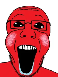 dawko, oh my god she is so attractive, 1soyjak, bald, black eyes, blush, drool, drooling, front view, gaping mouth