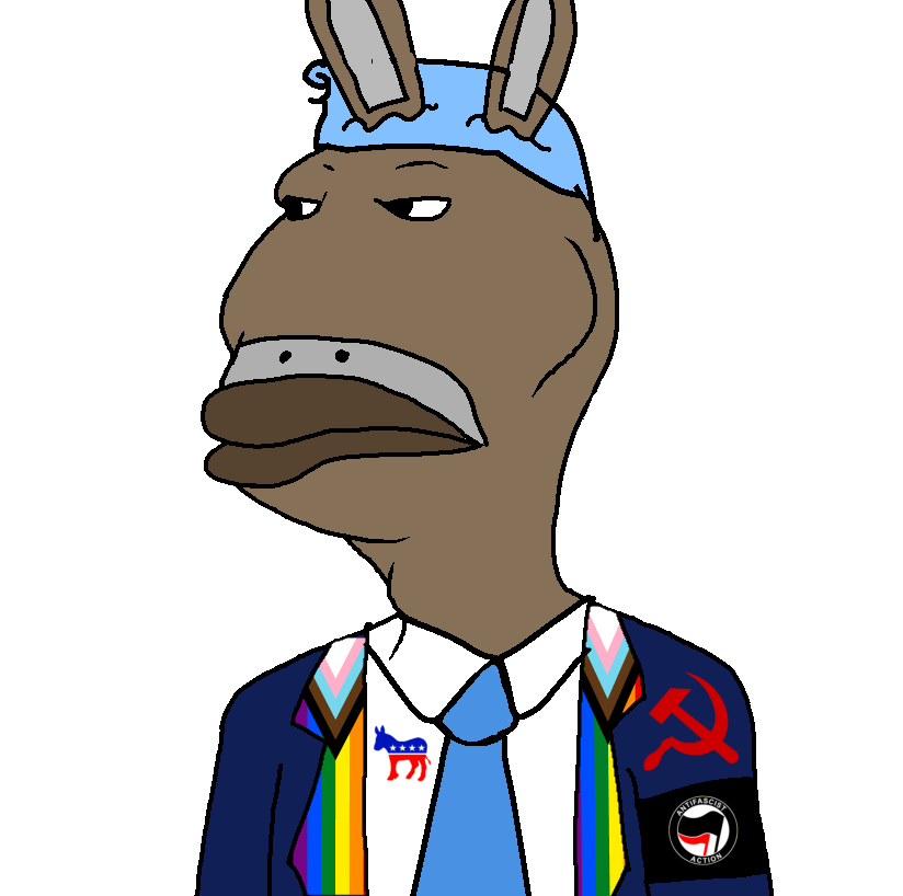 meximutt, brazilmutt, 1soyjak, animal, antifa, antifa badge, black eyes, blue hair, bunny ears, closed mouth
