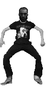 gigachad, 1nas, beard, black hair, closed mouth, clothed, clothes, dance, front view, full body