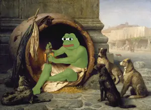 pepe, 1nas, amphibian, ancient greece, animal, bald, black eyes, building, classical art parody, closed mouth
