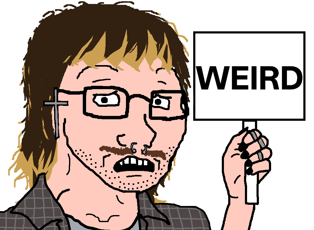 soyak, black text, brown hair, brown mustache, christian cross, christianity, clothes, concerned, dyed hair, earring