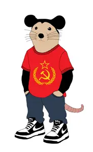 mickey mouse, big ears, black hair, communism, ear, hair, hammer and sickle, mouse, red shirt, short hair
