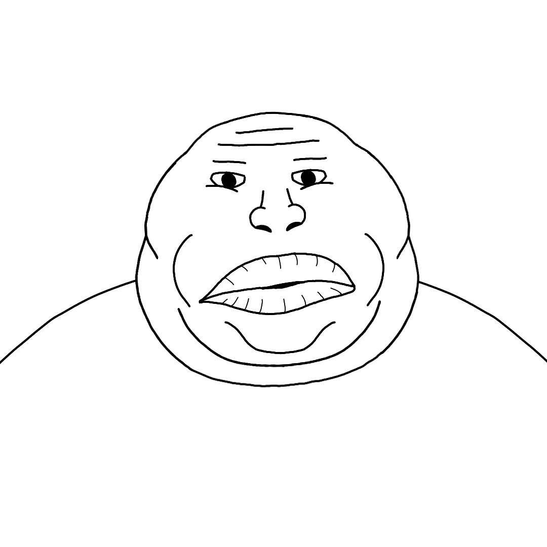 njr, meximutt, oalgomutt, 1soyjak, angry, bald, big lips, black eyes, closed mouth, fat