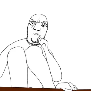 soyak, 1soyjak, almost full body, bald, black eyes, black hair, chubby, closed mouth, computer, desk