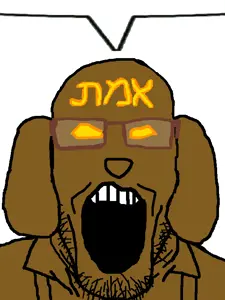 golem, markiplier soyjak, jannyjak, animal, brown skin, clothes, dog, dog ear, ear, glasses