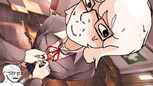 coleson, sayori, soyak, female soyak, soyak (concerned), femjak, 2soyjaks, almost full body, bald, black eyes