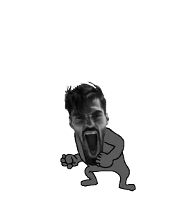gigachad, gigayell, angry, beard, black hair, fist, front view, full body, gaping mouth, gray skin