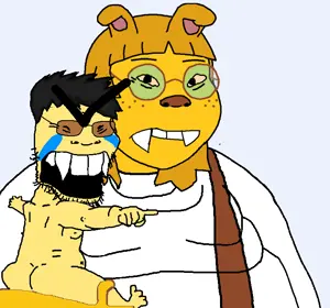 femjanny, markiplier soyjak, soykio kid, soykio girl, femjak, 1soyjak, angry, animal, animal ears, arm