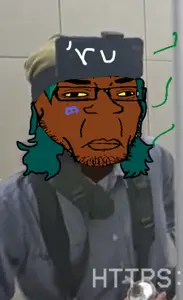 esl fnf pedo, markiplier soyjak, neutralplier, 1soyjak, almost full body, beard, black eyes, black skin, bowl cut, chubby