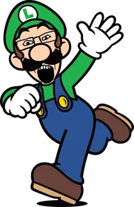 luigi, markiplier soyjak, 1soyjak, black eyes, blue overalls, brown hair, clothes, full body, glasses, glove
