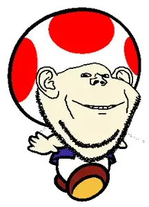 toad (mario), impish soyak ears, anthropomorphism, black eyes, clothes, ears, full body, looking to the right, mushroom, mushroom cap