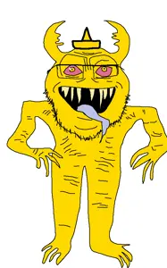 mayonaise, 1soyjak, arm, bloodshot eyes, claw, full body, glasses, hands, horns, leg