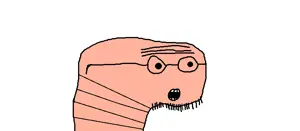wormjak, 1soyjak, black eyes, colored skin, glasses, lines, open eyes, open mouth, stubble, white background