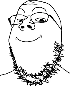 gapejak, 1soyjak, bald, chin, closed mouth, double chin, glasses, happy, monochrome, smile
