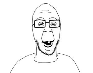 ericjak, vlodson, ericvlod, fusionjaks, 1soyjak, bald, black eyes, front view, glasses, happy