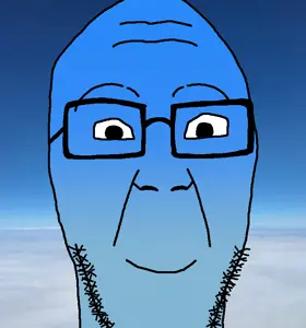 ericjak, calm, /calm/, 1soyjak, bald, black eyes, blue sky, calm, closed mouth, clouds