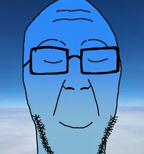 ericjak, calm, /calm/, 1soyjak, bald, blue sky, calm, closed eyes, closed mouth, clouds