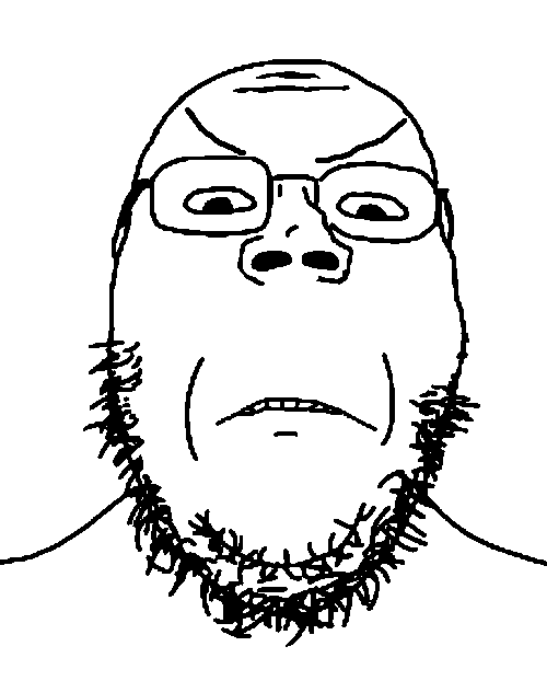 gapejak, gapejak front, 1soyjak, angry, bald, chin, closed mouth, double chin, fat, front view