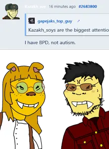femjanny, soykio kid, soykio girl, femjak, 2soyjaks, angry, animal, animal ears, arm, asian