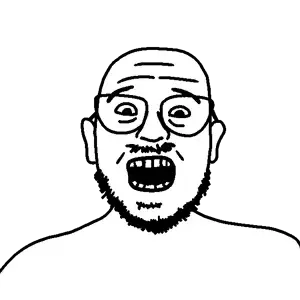 billson, remastered soyjaks, bald, beard, ear, ears, forehead lines, front view, looking at you, looking down