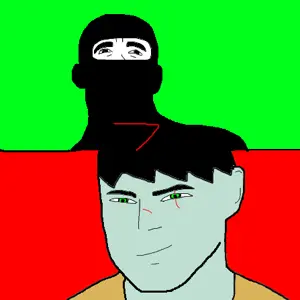 billy butcher, homelander, black hair, cleavage, closed mouth, ear, eyebrows, green background, green eyes, green skin