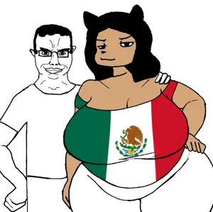 glegle, chudjak, chudjak front, bbw girlfriend, 1soyjak, bbw, big breasts, black eyes, black hair, breasts