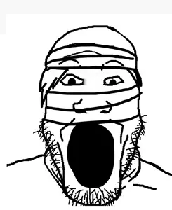 markiplier soyjak, 1soyjak, clothes, hair, hat, monochrome, mummy, open mouth, soyjak, stubble