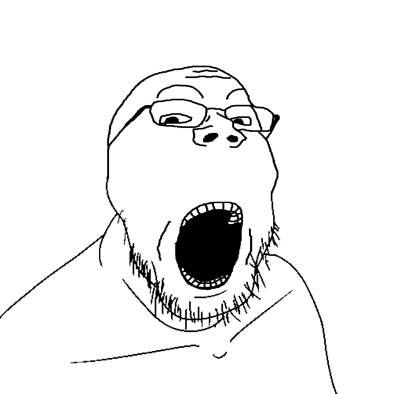 feraljak, gapejak, feralgape, fusionjaks, 1soyjak, aliased, bald, black eyes, black hair, collarbone