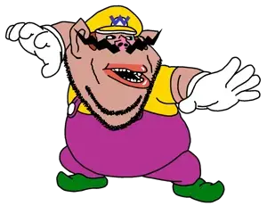 wario, impish soyak ears, impish amerimutt, amerimutt, 1soyjak, arm, black sclera, brown hair, brown skin, button