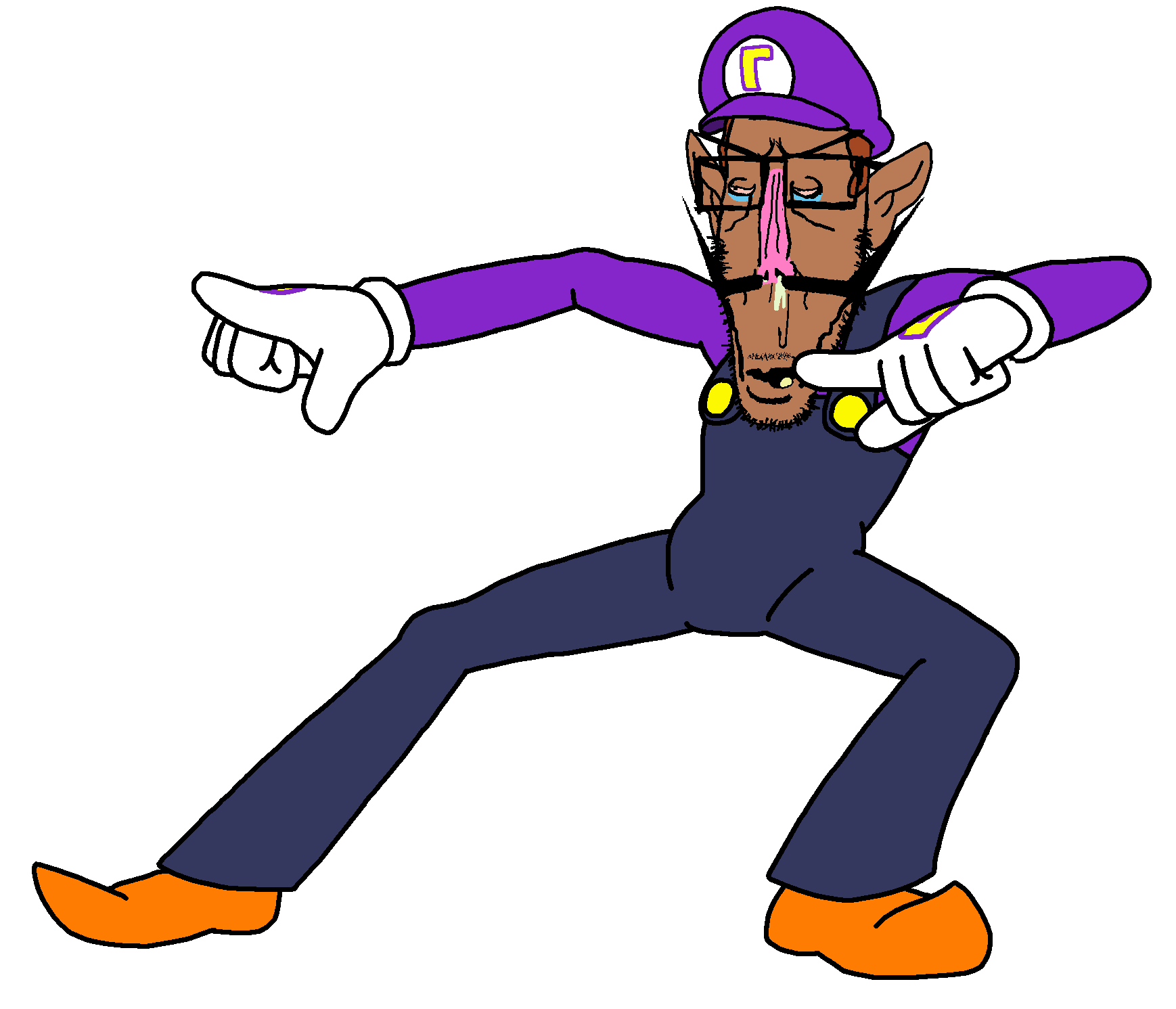 waluigi, markiplier soyjak, euromutt, threefourthsplier, euromutt, 1soyjak, arm, bloodshot eyes, booger, brown hair