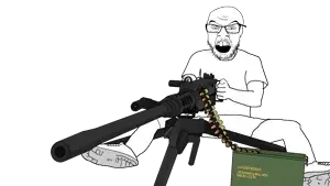 feraljak, 1soyjak, 50 cal, 50bmg, ammo, ammo belt, ammo box, angry, arm, beard