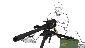 unknown, 1soyjak, 50 cal, 50bmg, ammo, ammo belt, ammo box, arm, bald, black eyes