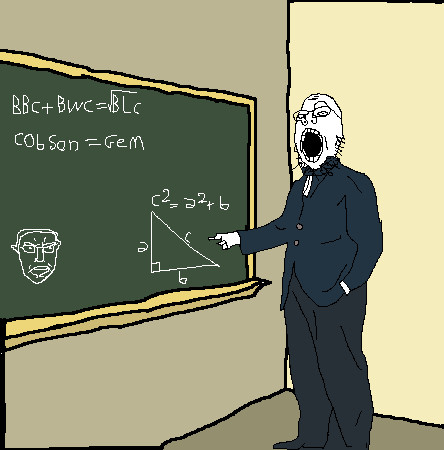 cobson, 1soyjak, bald, black eyes, chubby, drawn background, full body, glasses, hands, holding object