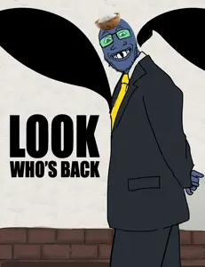 markiplier soyjak, grinlook poggers, grinplier, 1soyjak, adolf hitler, almost full body, blue skin, blue tinted glasses, brick wall, clothes